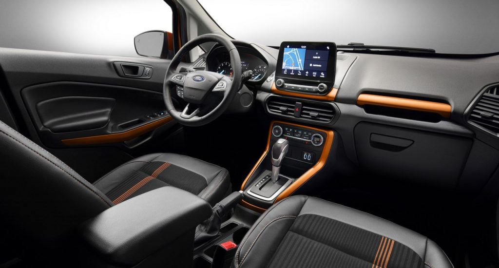 Ford EcoSport SES features unique interior styling cues such as bold copper accents on the instrument and door panels along with sport seats.